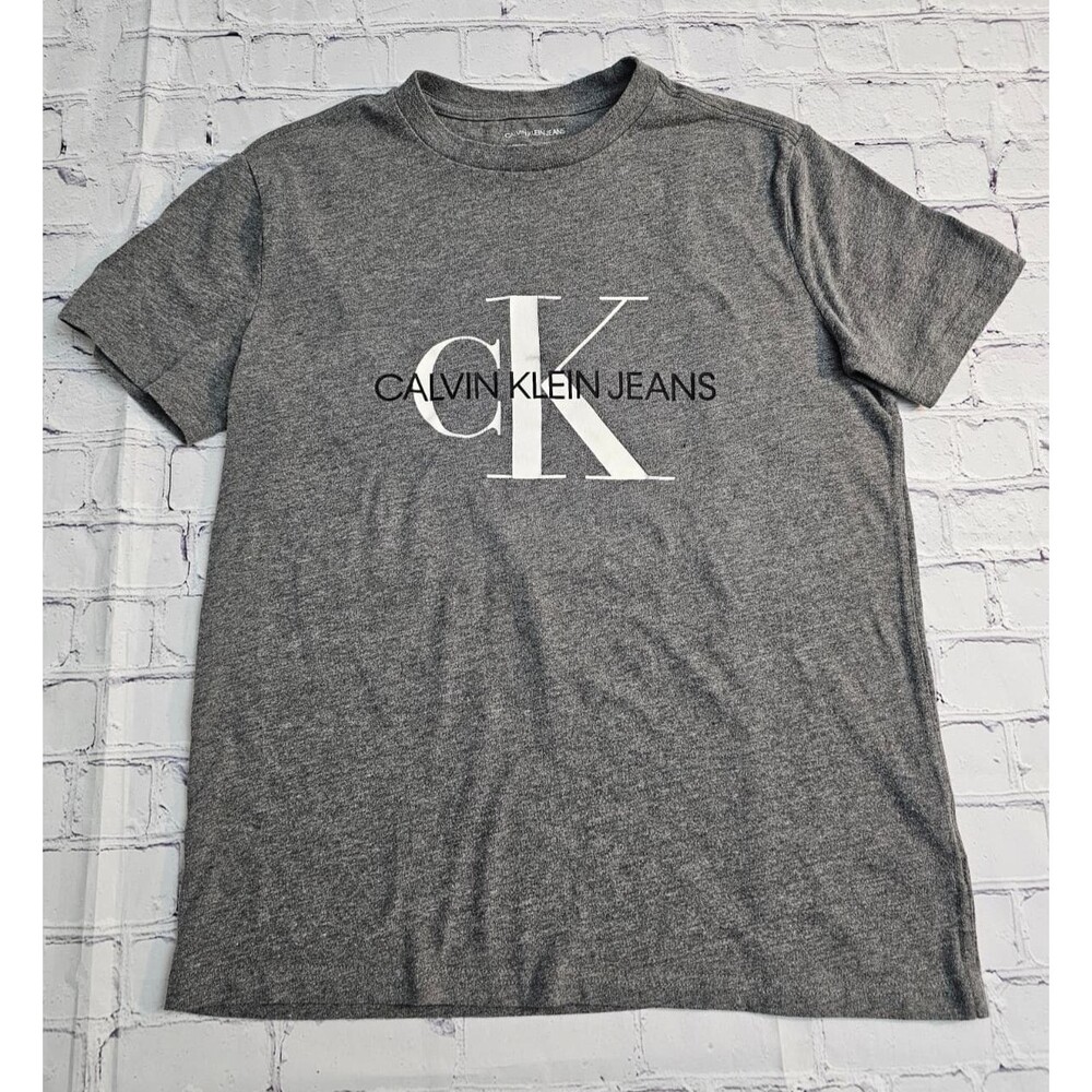 Calvin Klein Jeans Gray Logo T-Shirt‎ XS Short Sleeve Cotton Blend Pre-Owned